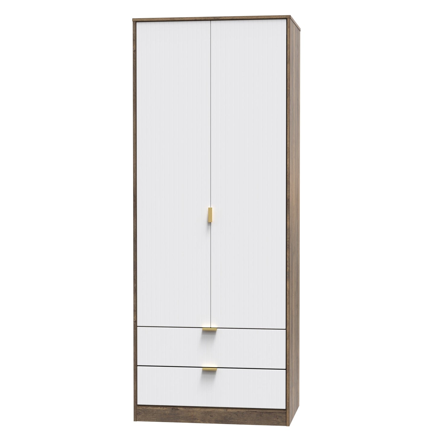 Linear Tall Wardrobe White & Oak 2 Doors 2 Drawers 197cm