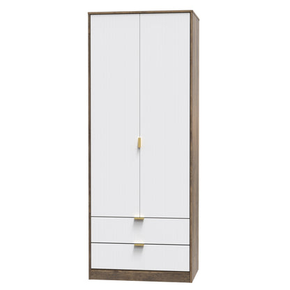 Linear Tall Wardrobe White & Oak 2 Doors 2 Drawers 197cm