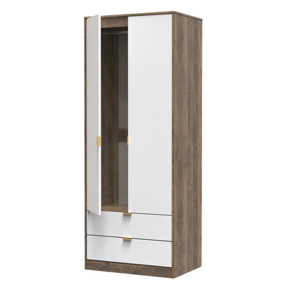 Linear Tall Wardrobe White & Oak 2 Doors 2 Drawers 197cm