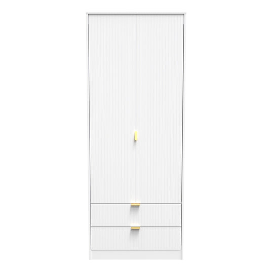 Linear Tall Wardrobe White 2 Doors 2 Drawers 197cm