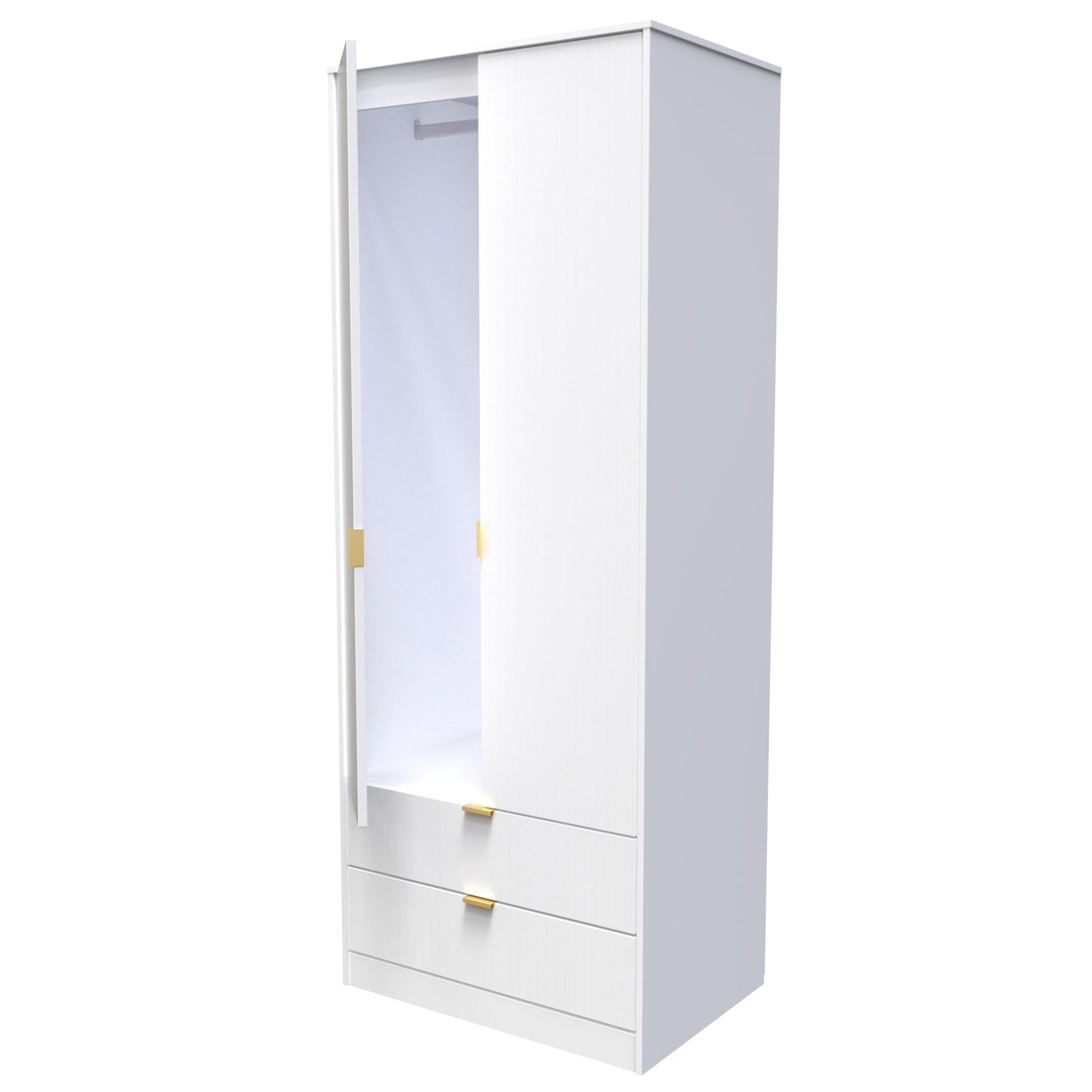 Linear Tall Wardrobe White 2 Doors 2 Drawers 197cm