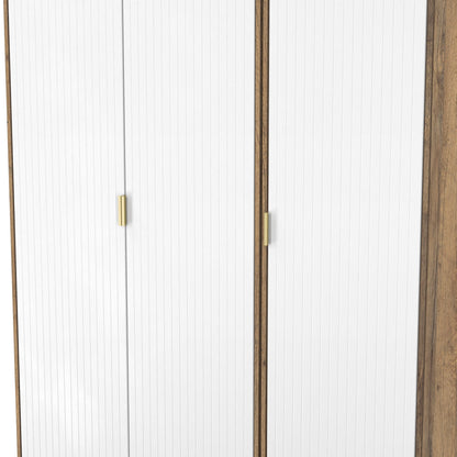 Linear Tall Wardrobe White & Oak 3 Doors 1 Shelf 198cm