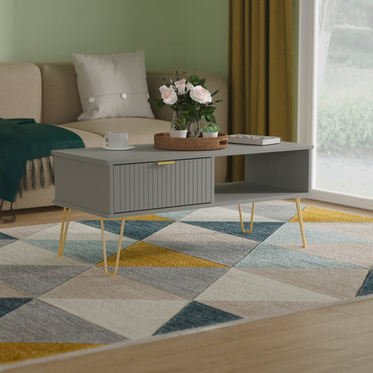 Linear Coffee Table Grey 1 Shelf 1 Drawer 92cm