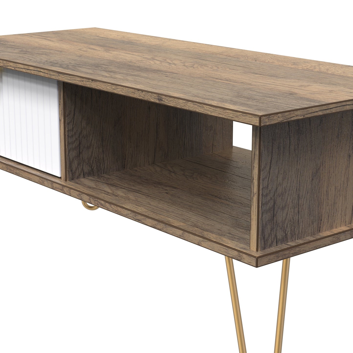 Linear Coffee Table White & Oak 1 Shelf 1 Drawer 92cm