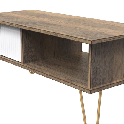 Linear Coffee Table White & Oak 1 Shelf 1 Drawer 92cm