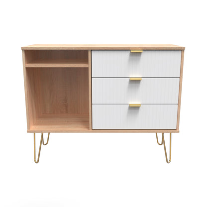 Linear TV Unit White & Light Oak 2 Shelves 3 Drawers 40cm