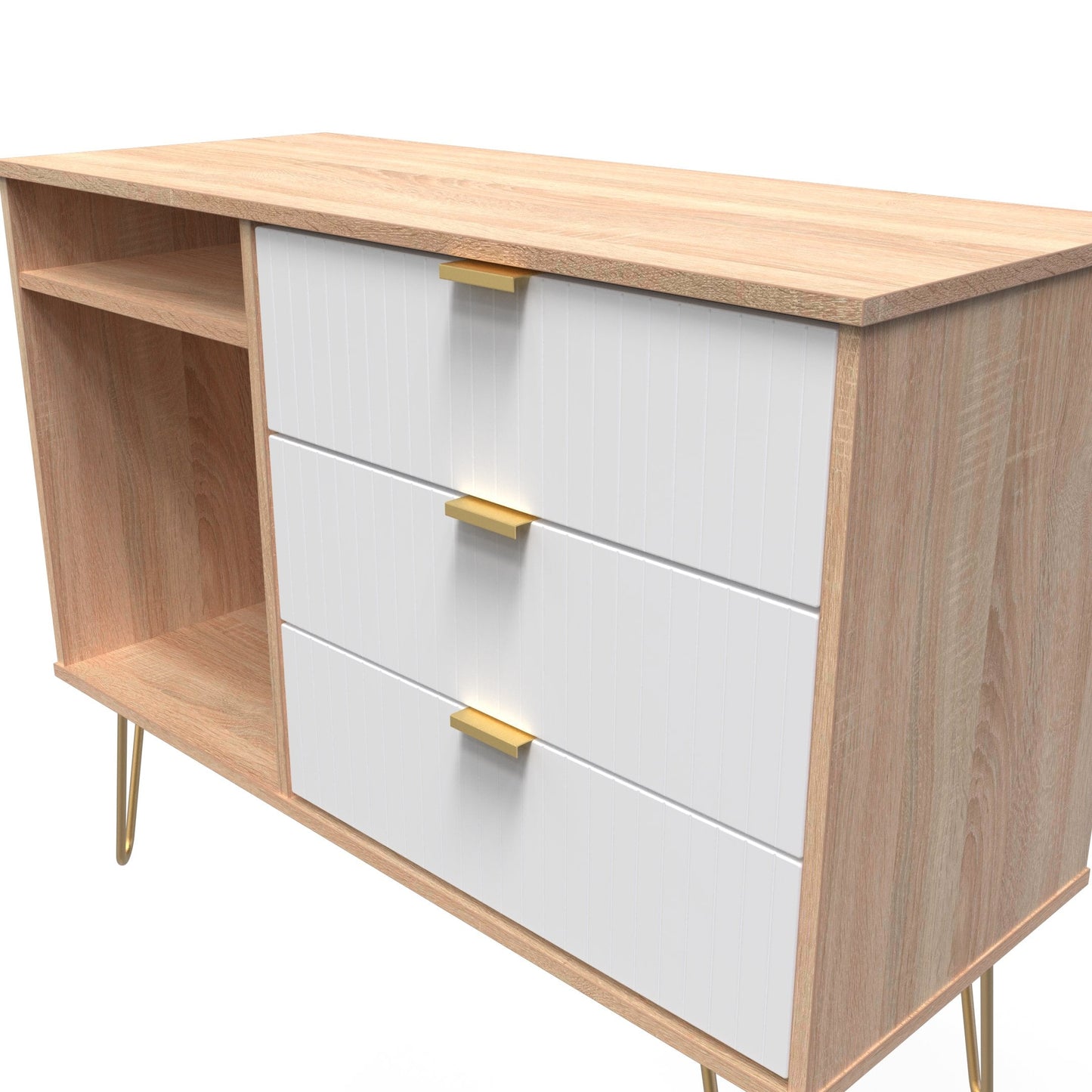 Linear TV Unit White & Light Oak 2 Shelves 3 Drawers 40cm