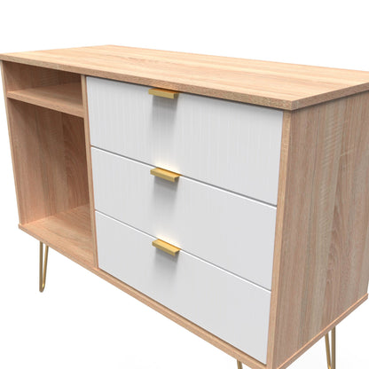 Linear TV Unit White & Light Oak 2 Shelves 3 Drawers 40cm