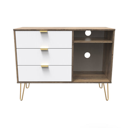 Linear TV Unit White & Vintage Oak 2 Shelves 3 Drawers 40cm