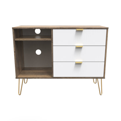 Linear TV Unit White & Vintage Oak 2 Shelves 3 Drawers 40cm