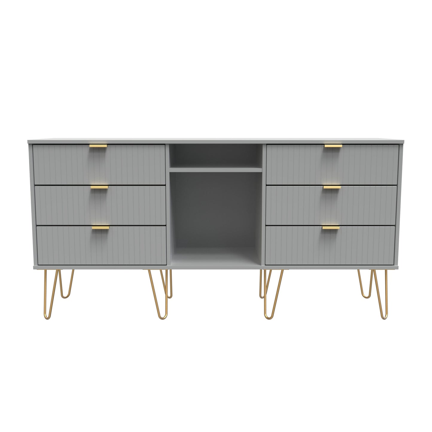 Linear TV Unit Grey 2 Shelves 6 Drawers 152cm