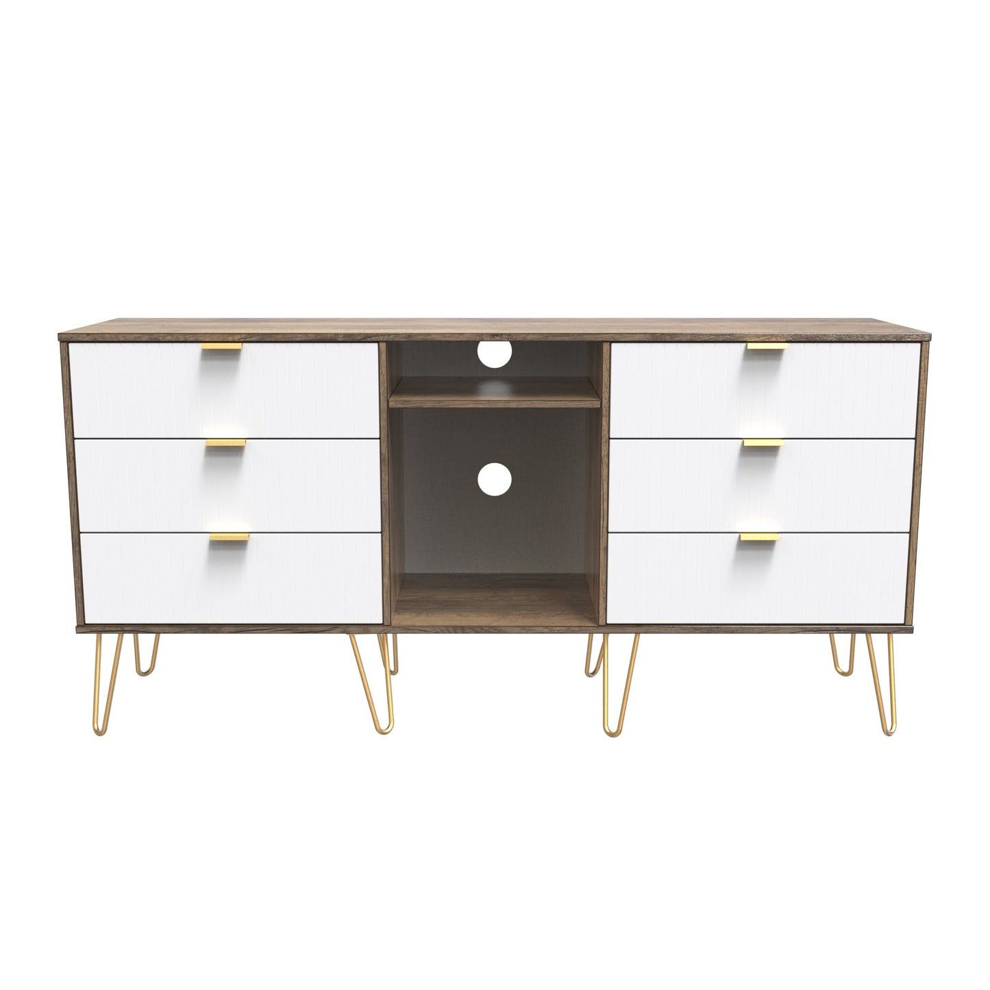 Linear TV Unit White & Oak 2 Shelves 6 Drawers 152cm