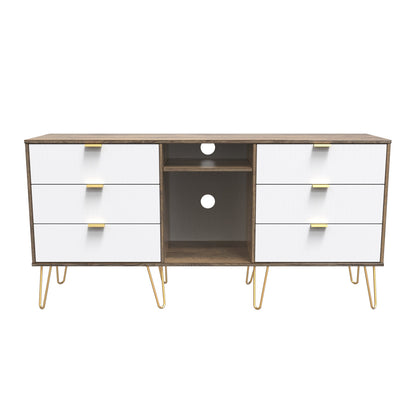 Linear TV Unit White & Oak 2 Shelves 6 Drawers 152cm