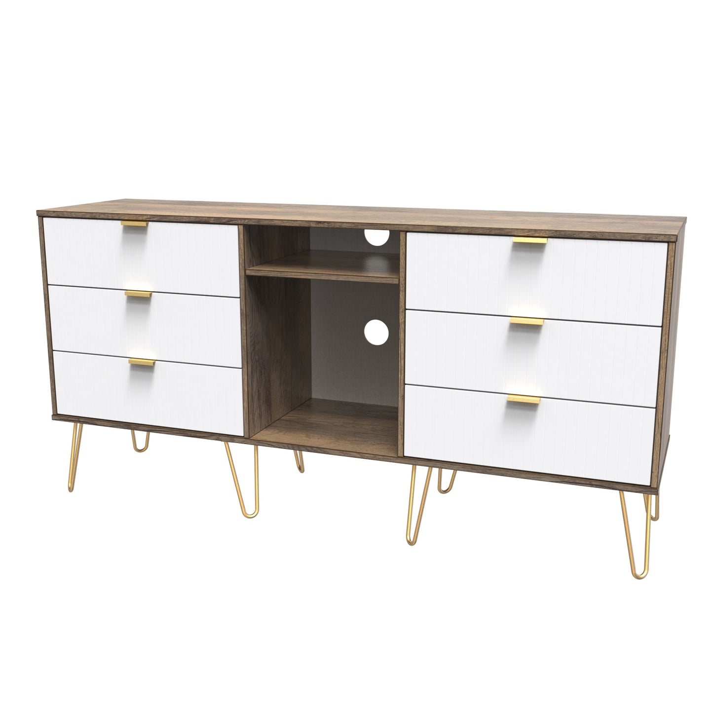 Linear TV Unit White & Oak 2 Shelves 6 Drawers 152cm