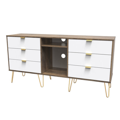 Linear TV Unit White & Oak 2 Shelves 6 Drawers 152cm