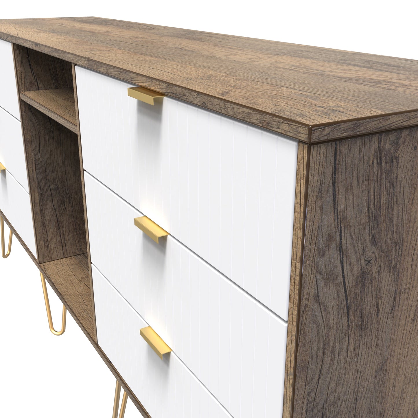 Linear TV Unit White & Oak 2 Shelves 6 Drawers 152cm