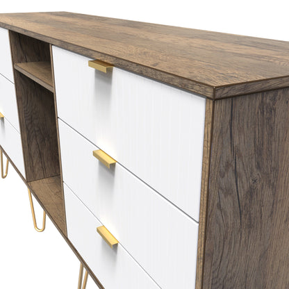 Linear TV Unit White & Oak 2 Shelves 6 Drawers 152cm