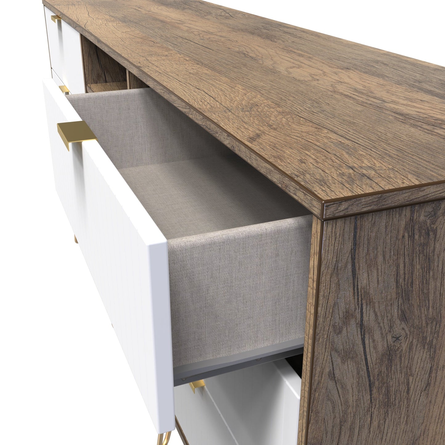 Linear TV Unit White & Oak 2 Shelves 6 Drawers 152cm