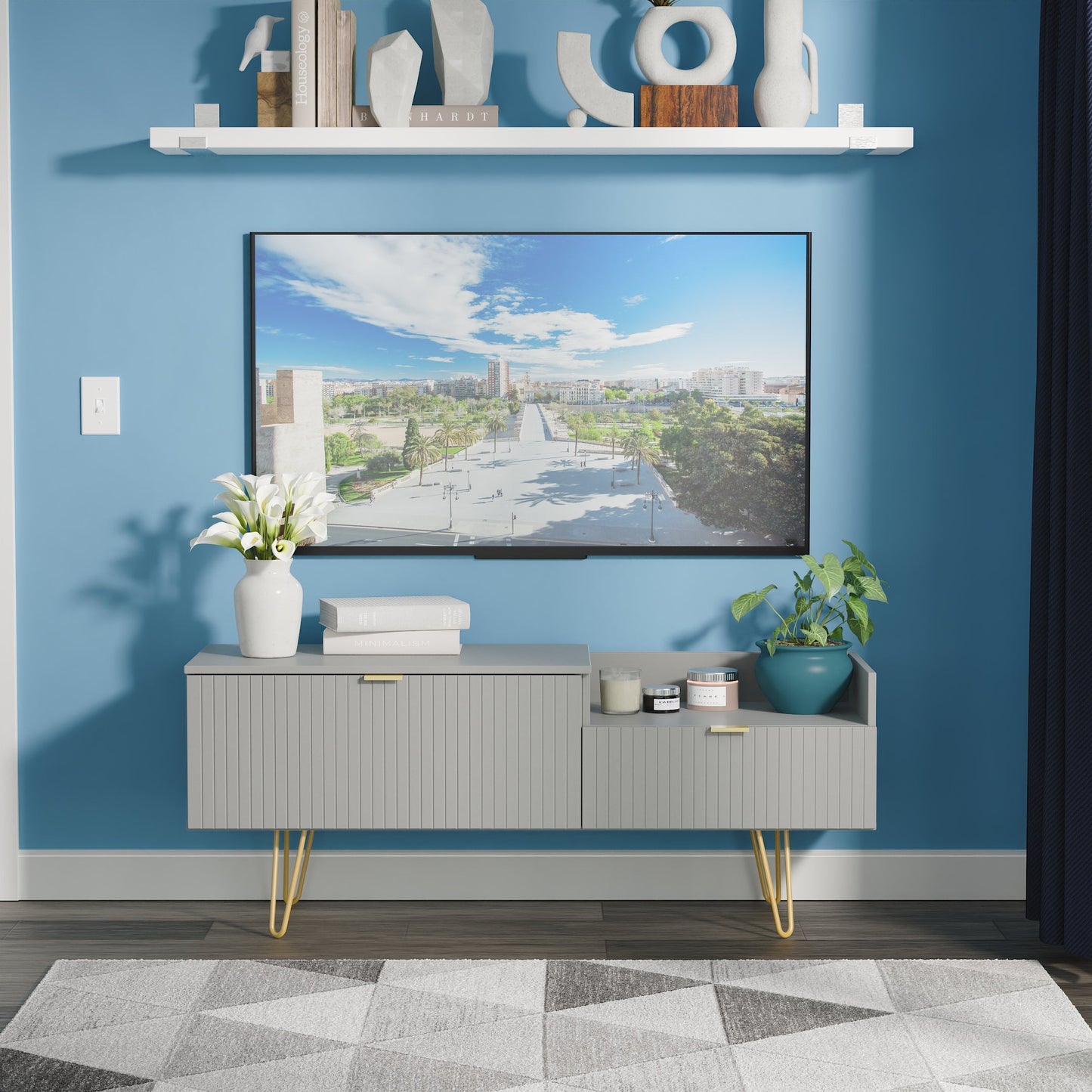 Linear TV Unit Grey 2 Drawers 128cm