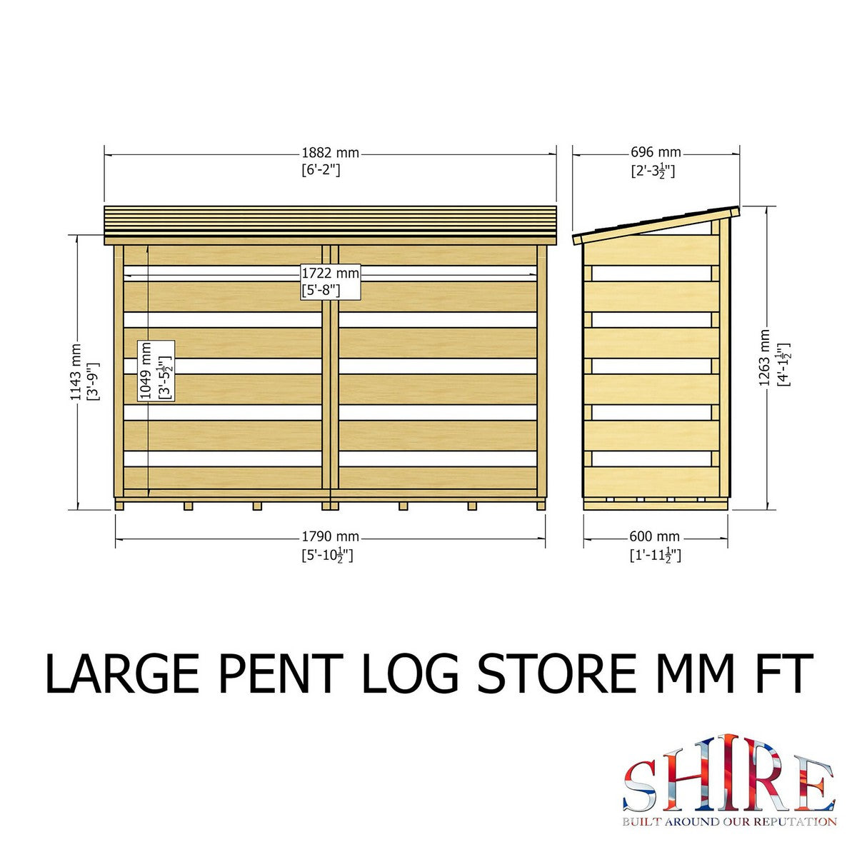 Shire 6' 2" x 2' 3" Pent Log Store - Classic Pressure Treated Slatted