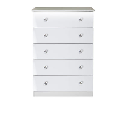 Lumiere Tall Chest of Drawers with LED lights White 5 Drawers 108cm