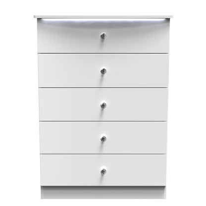 Lumiere Tall Chest of Drawers with LED lights White 5 Drawers 108cm