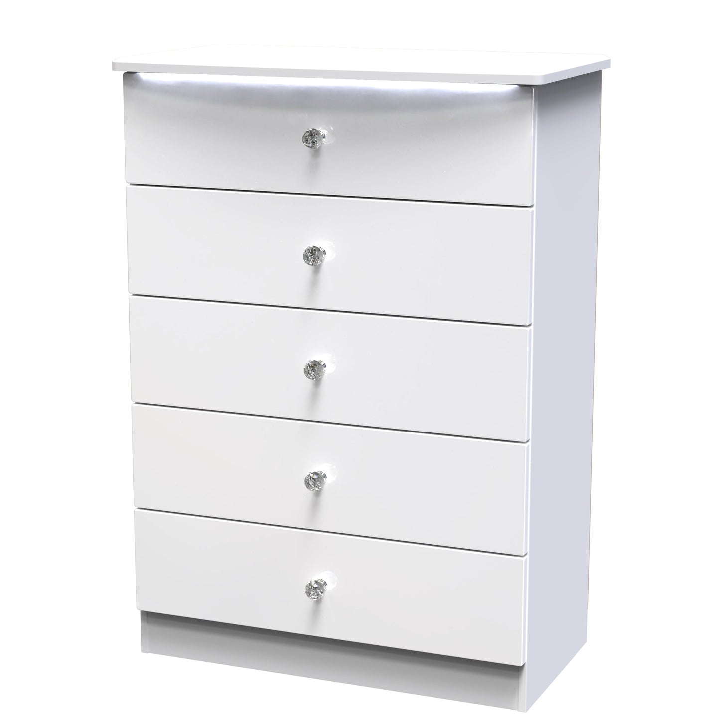 Lumiere Tall Chest of Drawers with LED lights White 5 Drawers 108cm