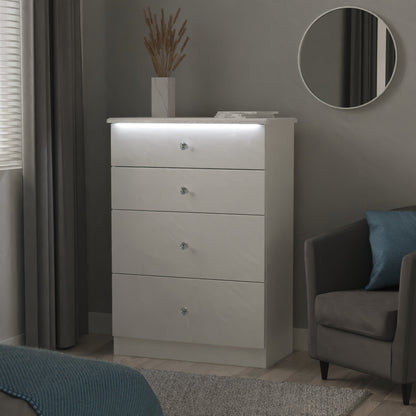Lumiere Tall Chest of Drawers
with LED lights White 4 Drawers 108cm