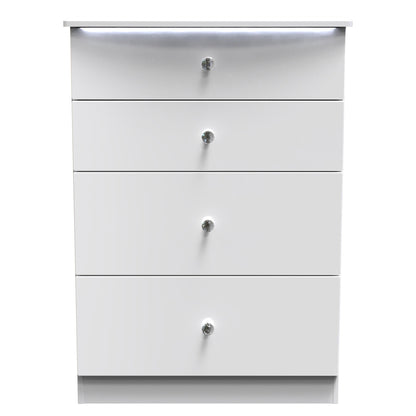 Lumiere Tall Chest of Drawers
with LED lights White 4 Drawers 108cm