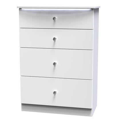 Lumiere Tall Chest of Drawers
with LED lights White 4 Drawers 108cm