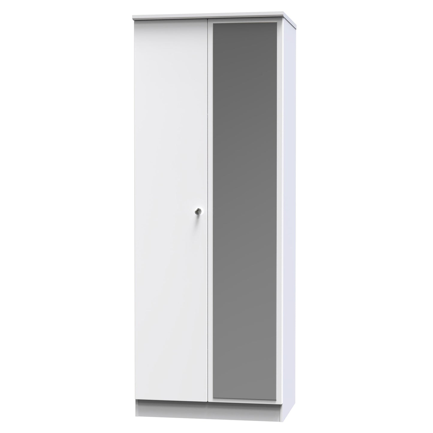 Lumiere Tall Mirror Wardrobe White 2 Doors 1 Shelf 196cm