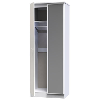 Lumiere Tall Mirror Wardrobe White 2 Doors 1 Shelf 196cm