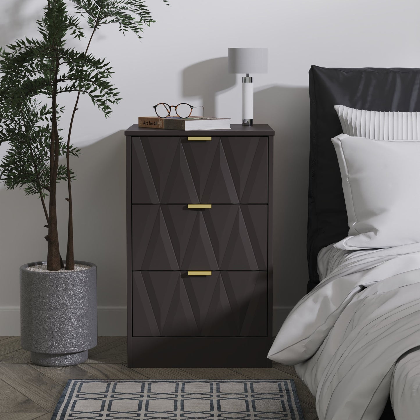 Las Vegas F Bedside Table Dark Grey 3 Drawers 73cm