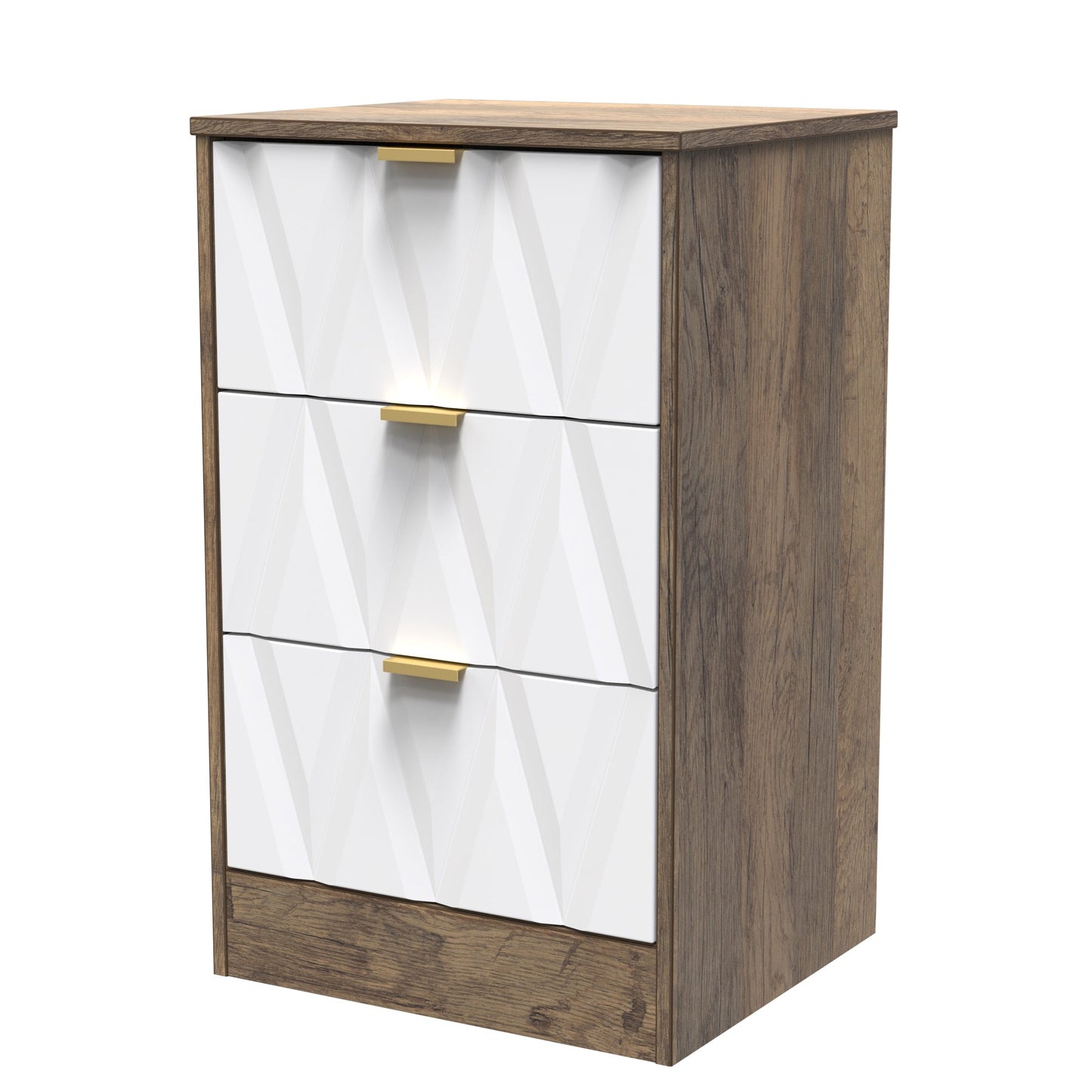 Las Vegas F Bedside Table White & Oak 3 Drawers 73cm