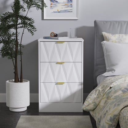 Las Vegas F Bedside Table White 3 Drawers 73cm