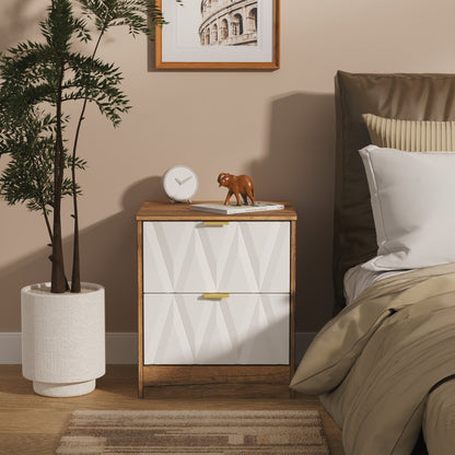 Las Vegas F Bedside Table White & Oak 2 Drawers 53cm