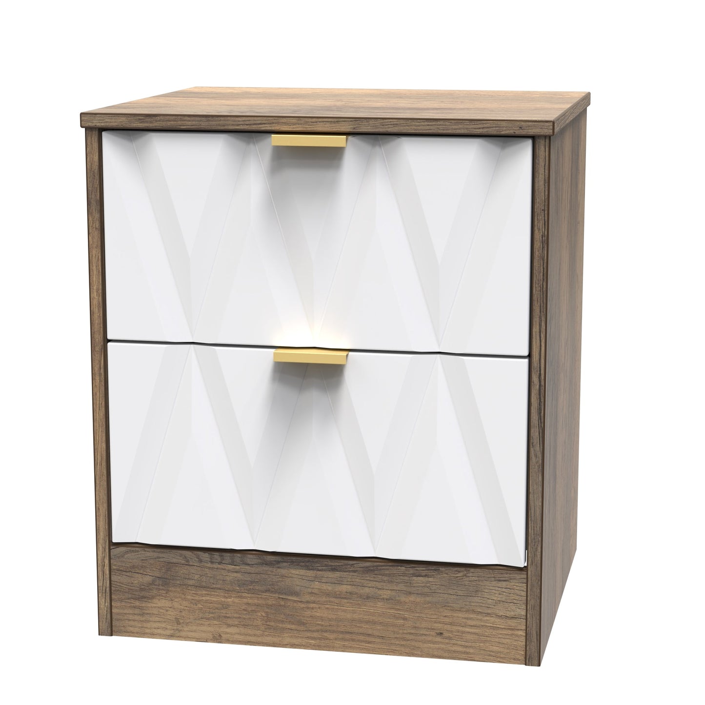 Las Vegas F Bedside Table White & Oak 2 Drawers 53cm
