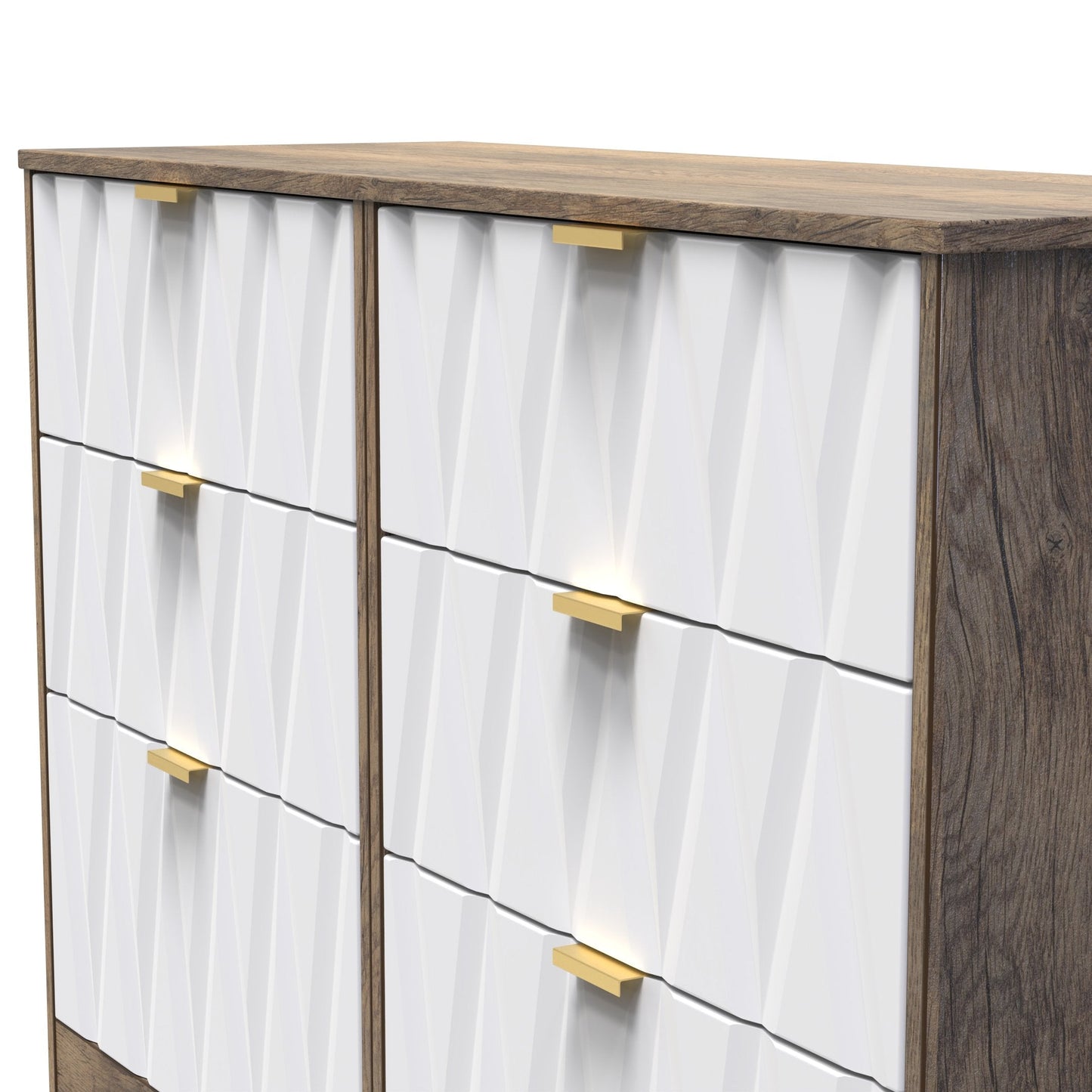 Las Vegas F Large Chest of Drawers White & Oak 6 Drawers 115cm