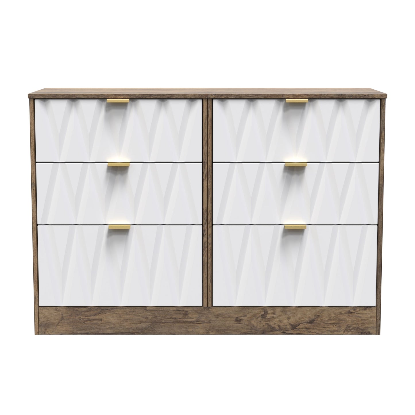 Las Vegas F Large Chest of Drawers White & Oak 6 Drawers 115cm