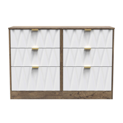 Las Vegas F Large Chest of Drawers White & Oak 6 Drawers 115cm