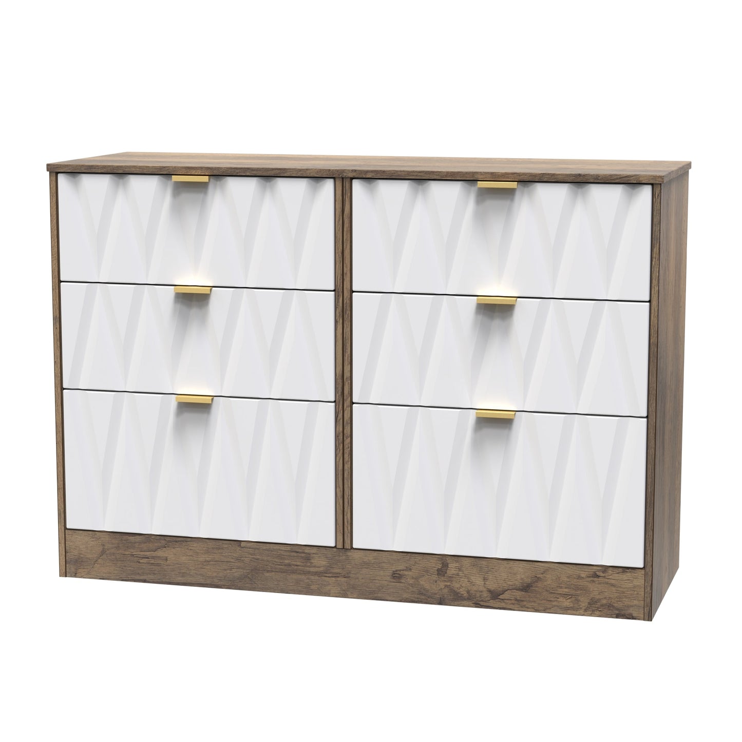 Las Vegas F Large Chest of Drawers White & Oak 6 Drawers 115cm