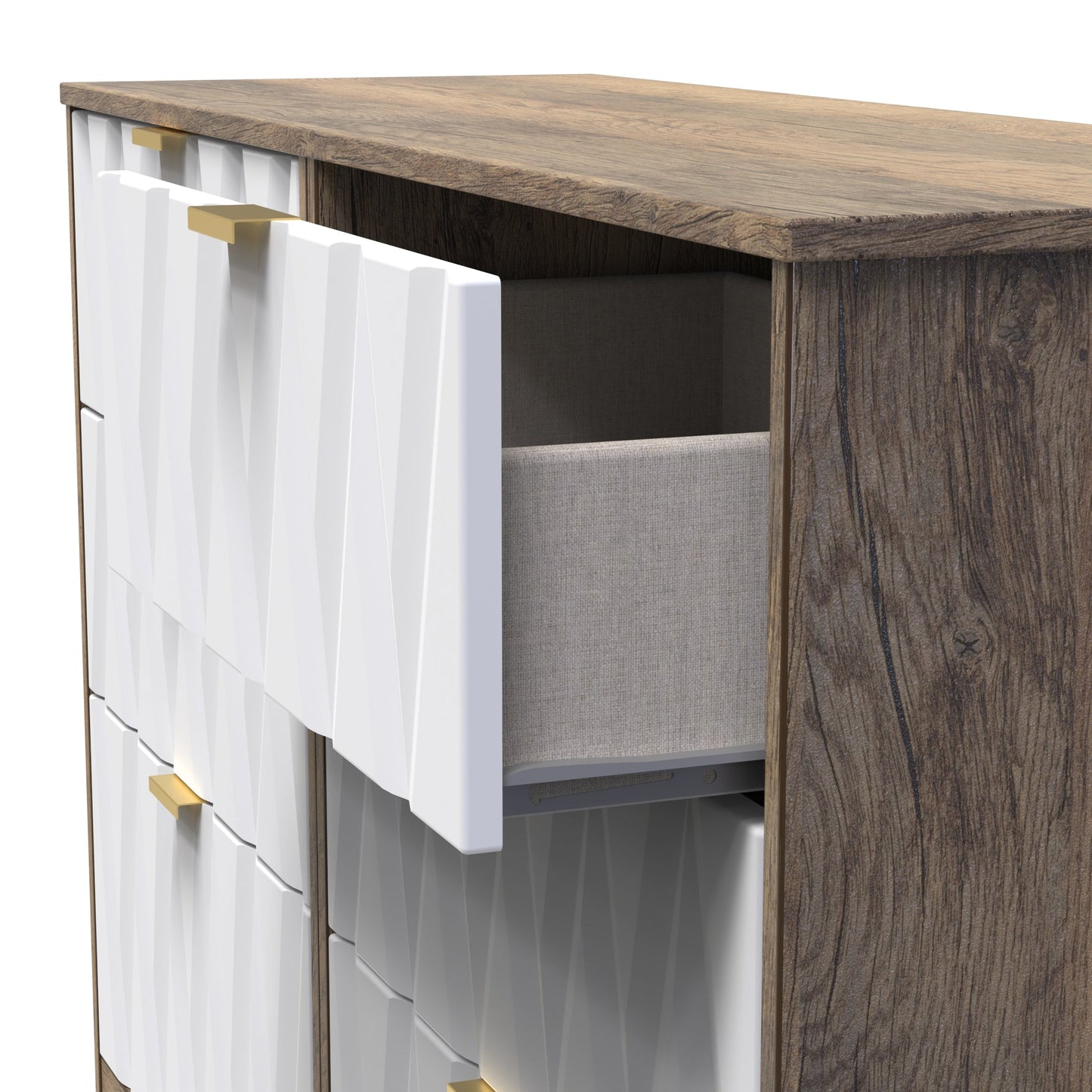 Las Vegas F Large Chest of Drawers White & Oak 6 Drawers 115cm