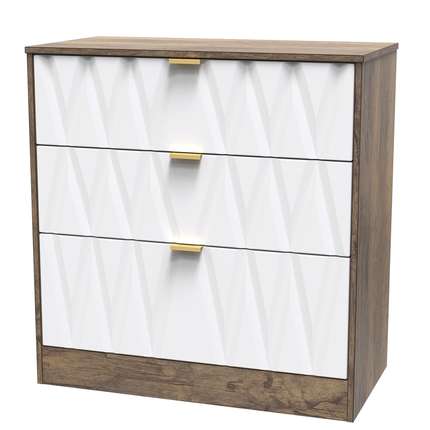 Las Vegas F Chest of Drawers White & Oak 3 Drawers 80cm