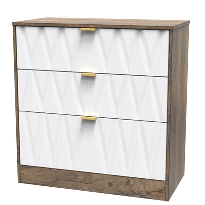 Las Vegas F Chest of Drawers White & Oak 3 Drawers 80cm