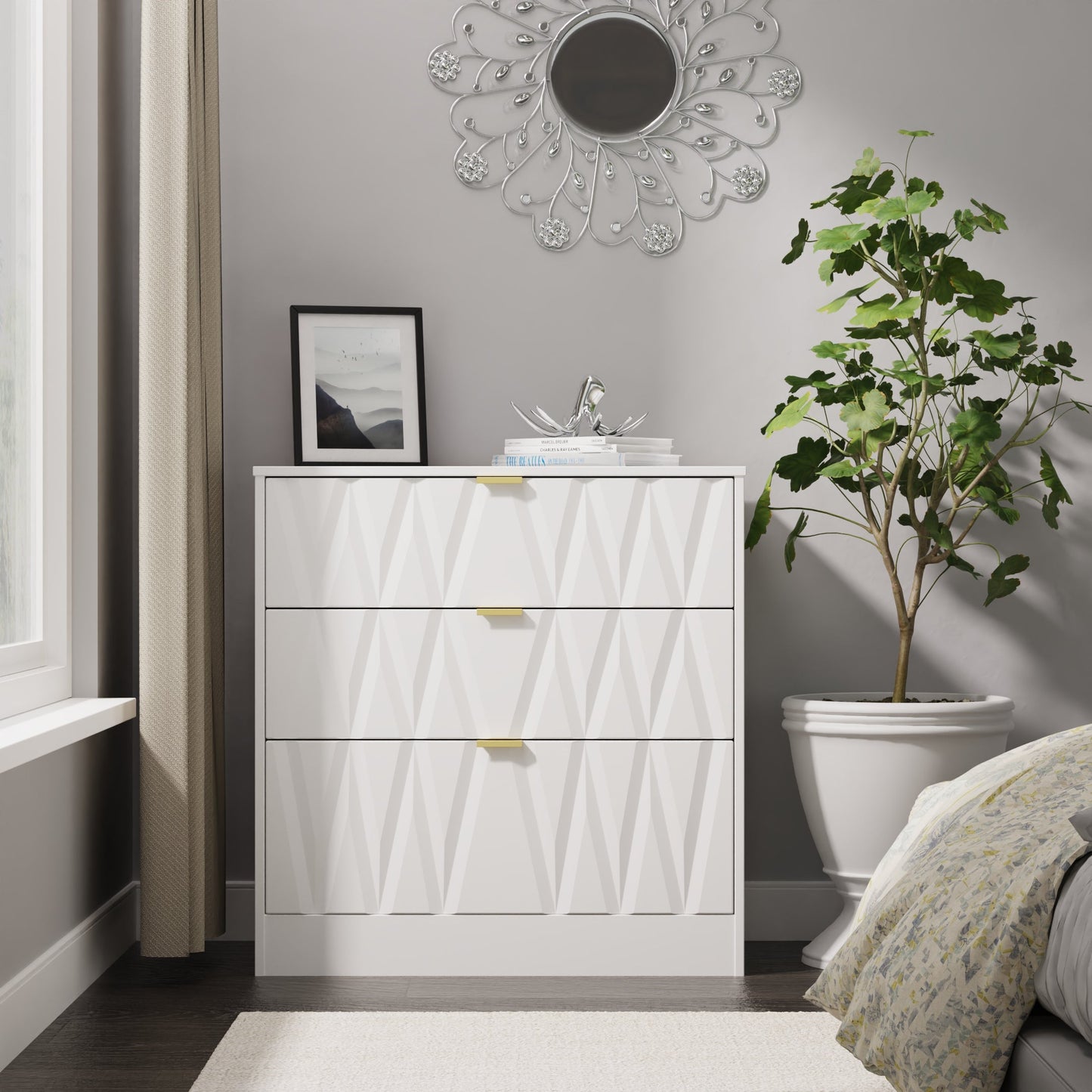 Las Vegas F Chest of Drawers White 3 Drawers 80cm