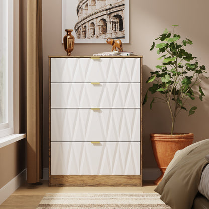 Las Vegas F Tall Chest of Drawers White & Oak 4 Drawers 107cm