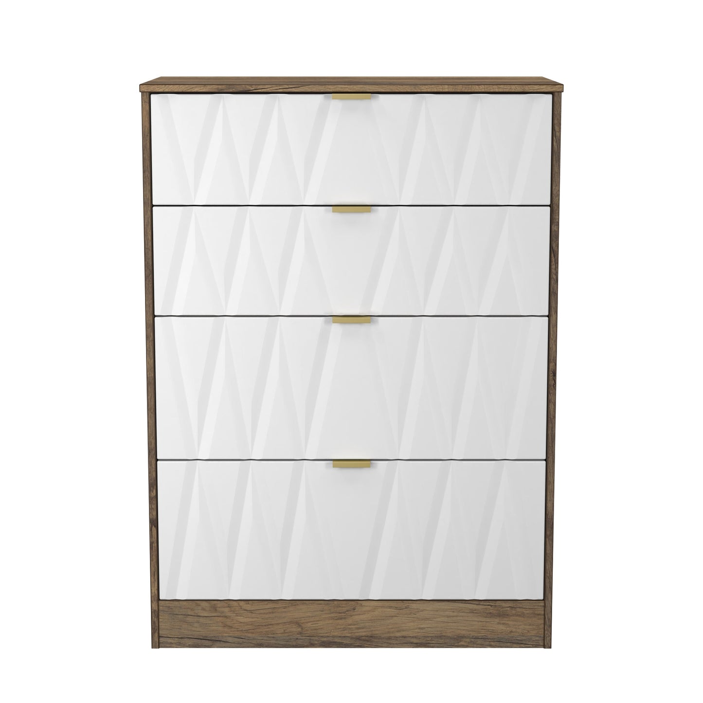 Las Vegas F Tall Chest of Drawers White & Oak 4 Drawers 107cm
