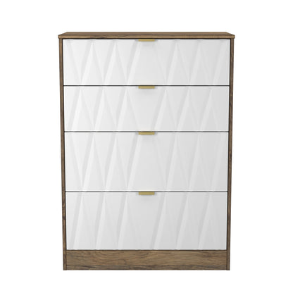 Las Vegas F Tall Chest of Drawers White & Oak 4 Drawers 107cm