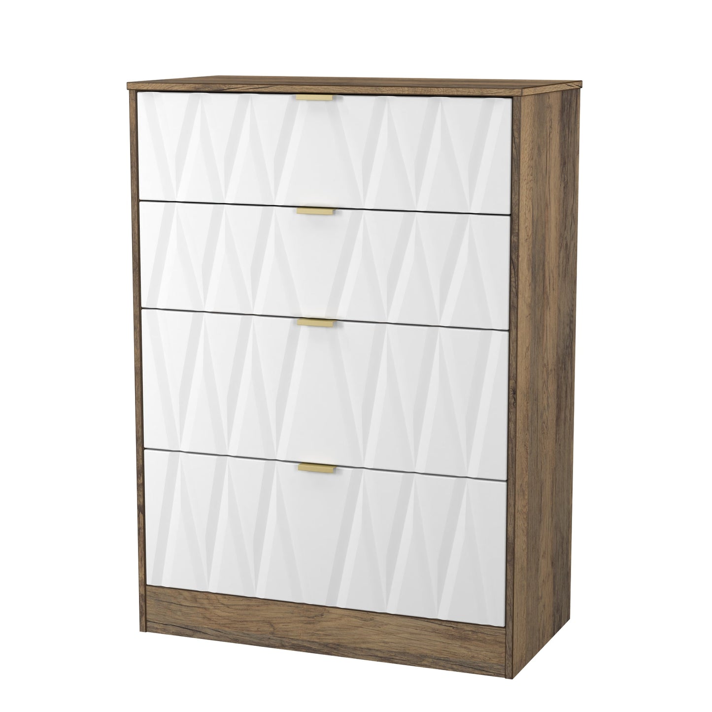 Las Vegas F Tall Chest of Drawers White & Oak 4 Drawers 107cm