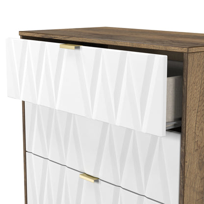 Las Vegas F Tall Chest of Drawers White & Oak 4 Drawers 107cm